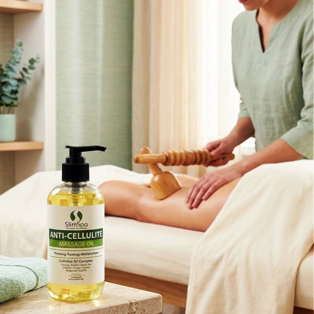 Anti-Cellulite Massage Oil 8oz packaging — professional retail body contouring oil, wholesale USA