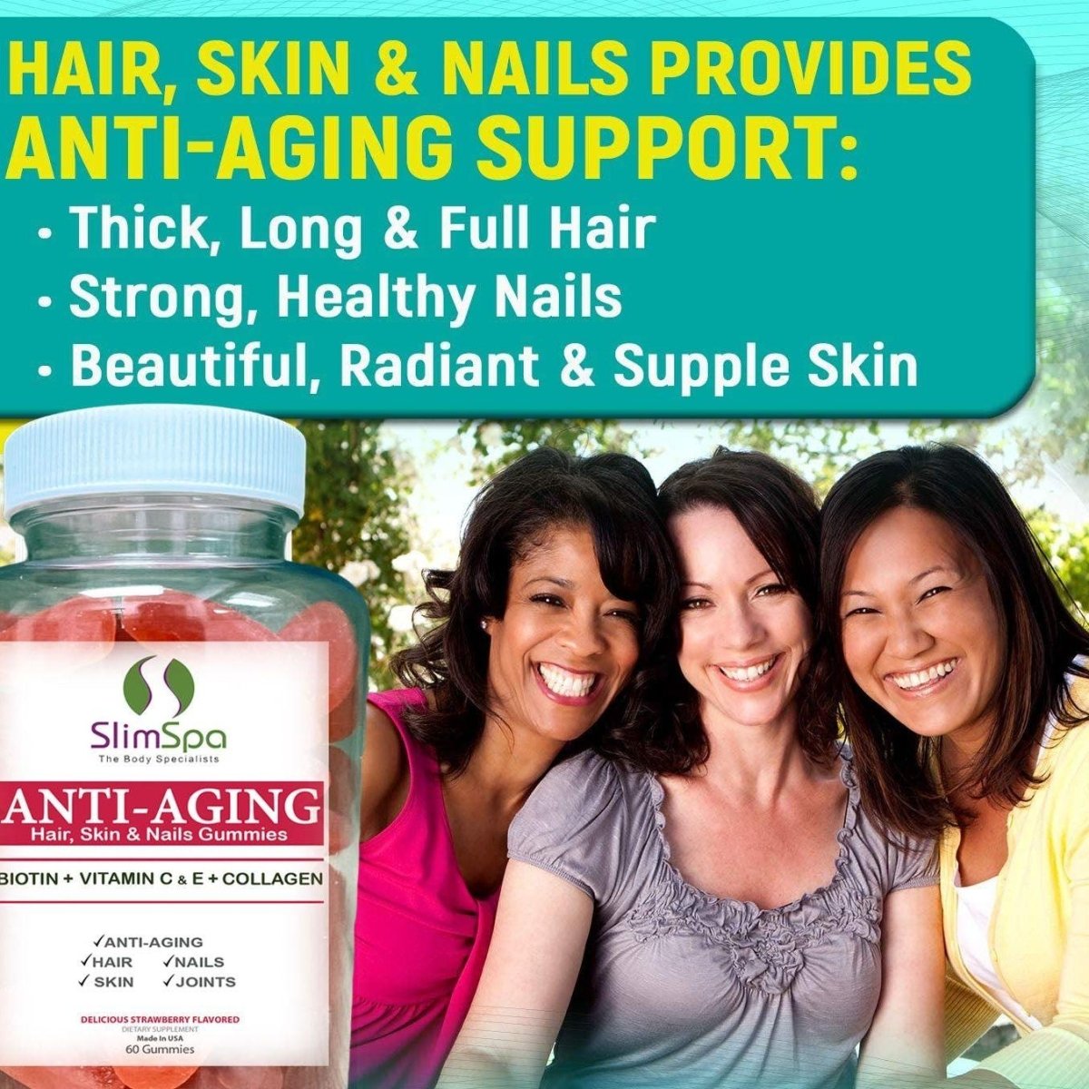 Hair Skin Nails Gummies 30-day supply — licensed esthetician retail product | SlimSpa