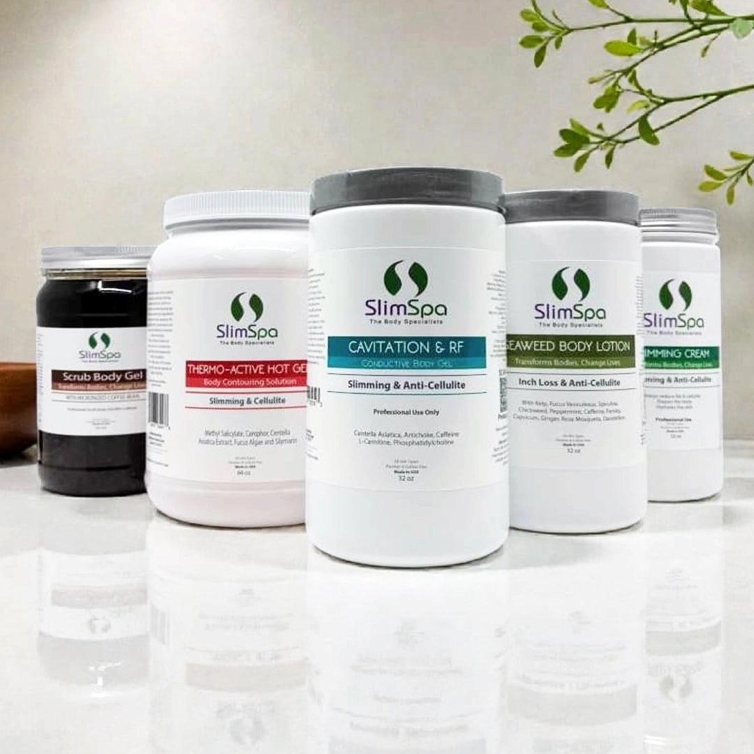 Body Reset 26 Kit products — Coffee Scrub Thermo Gel Cavitation RF Gel Seaweed Lotion Slimming Cream | SlimSpa