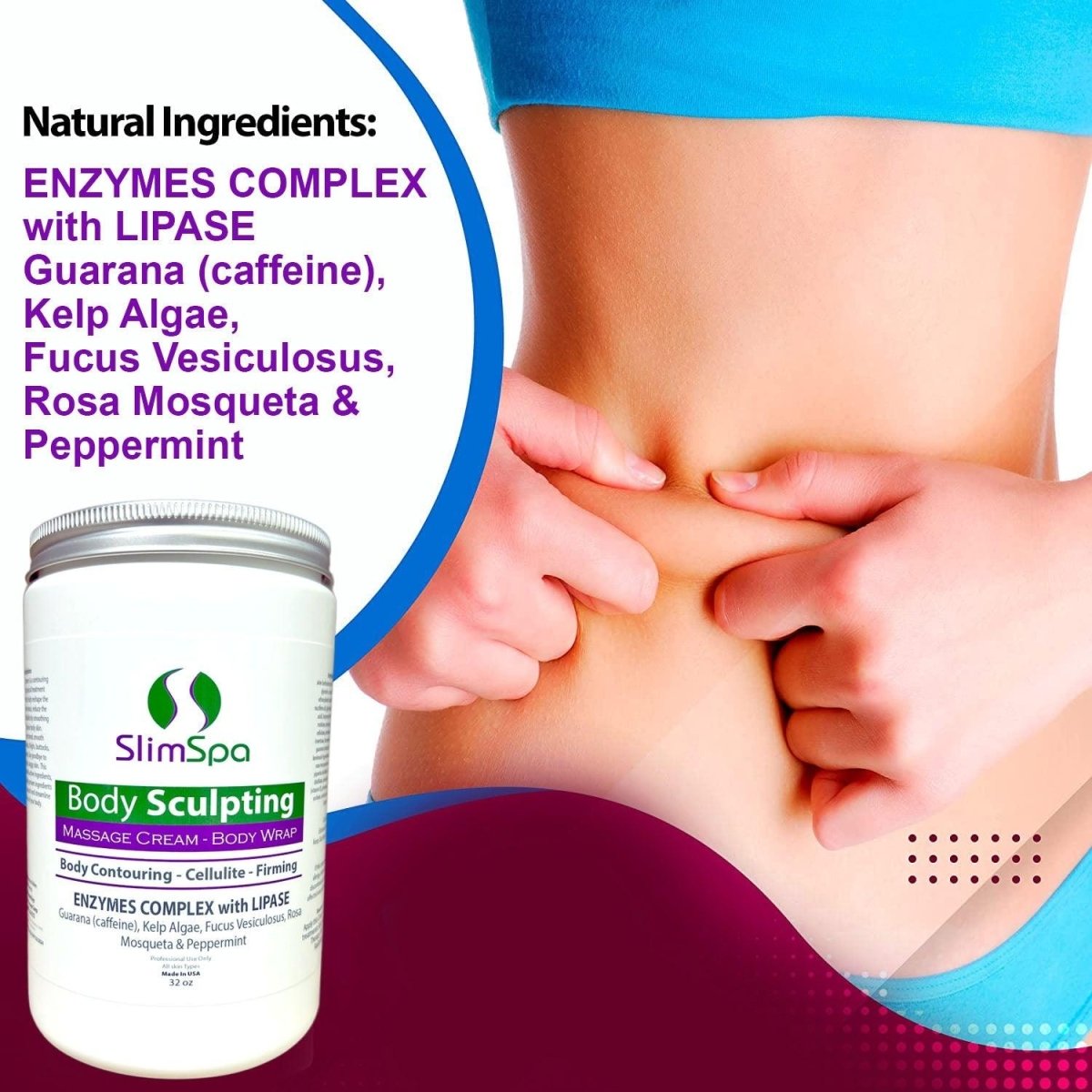 Body Sculpting Cream 32oz applied in spa treatment — smooths cellulite and tightens skin | SlimSpa