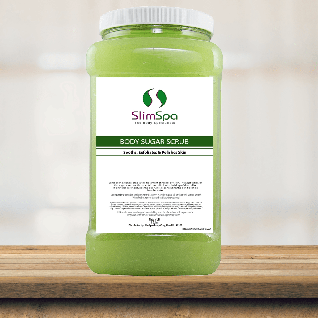 Body Sugar Scrub gallon jar — cane sugar crystals & seed oil formula, professional spa wholesale