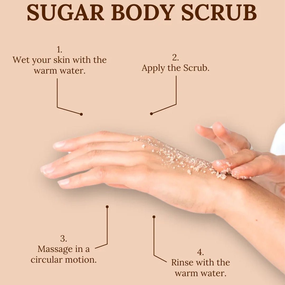 Body Sugar Scrub label detail — botanical extracts & Vitamin E formula, professional spa retail