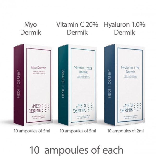 Brazilian Butt Lift Tri Pak box — Myo Dermik, Vitamin C 20%, Hyaluronic Acid 1% system | SlimSpa