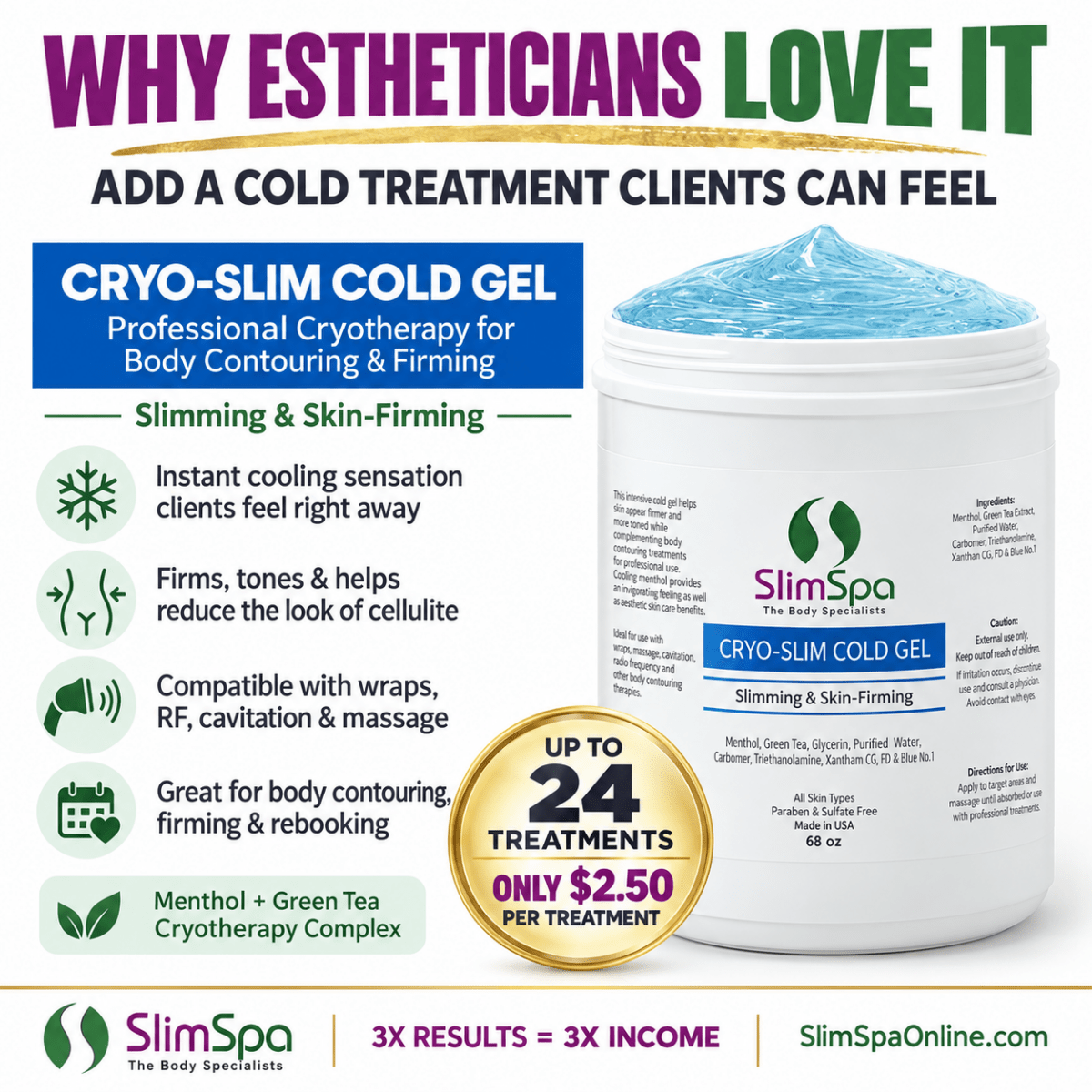 Cryo-Slim Cold Gel 64 oz - Professional Cryotherapy for Body Contouring & Firming - SlimSpaOnline