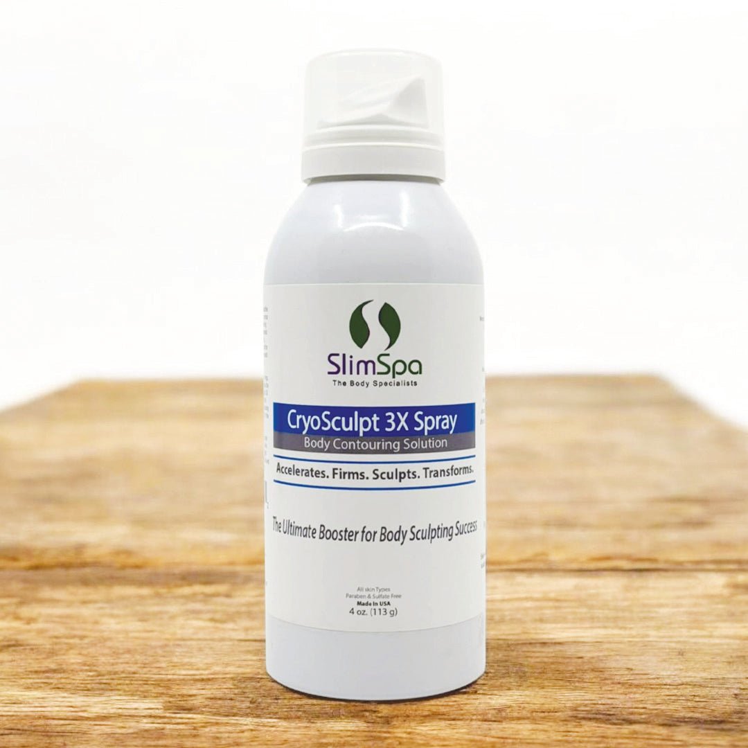 CryoSculpt 3X Spray label detail — professional body contouring treatment accelerator | SlimSpa