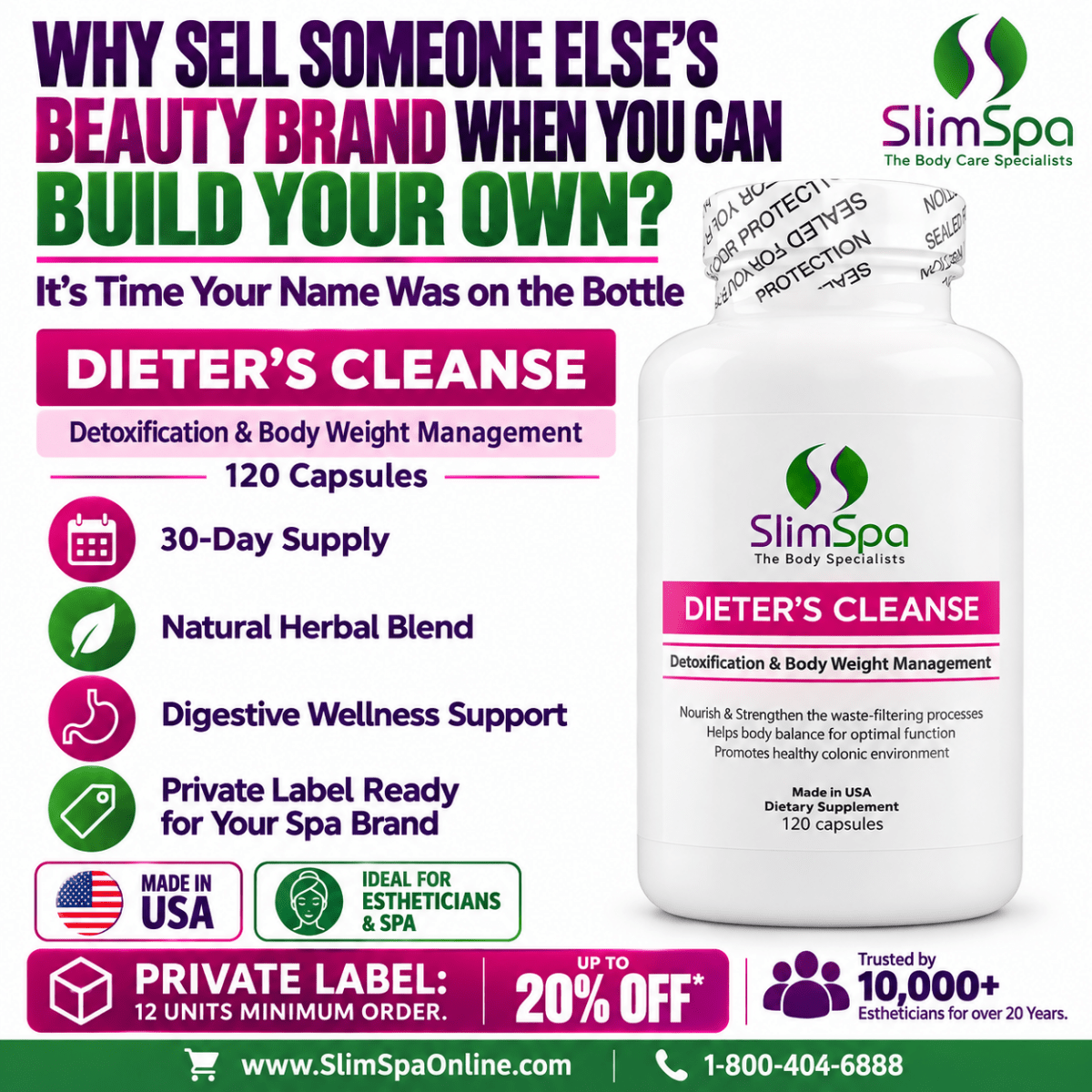 Dieter's Cleanse 120 Caps – Professional Herbal Digestive Wellness Supplement for Spa Retail - SlimSpaOnline