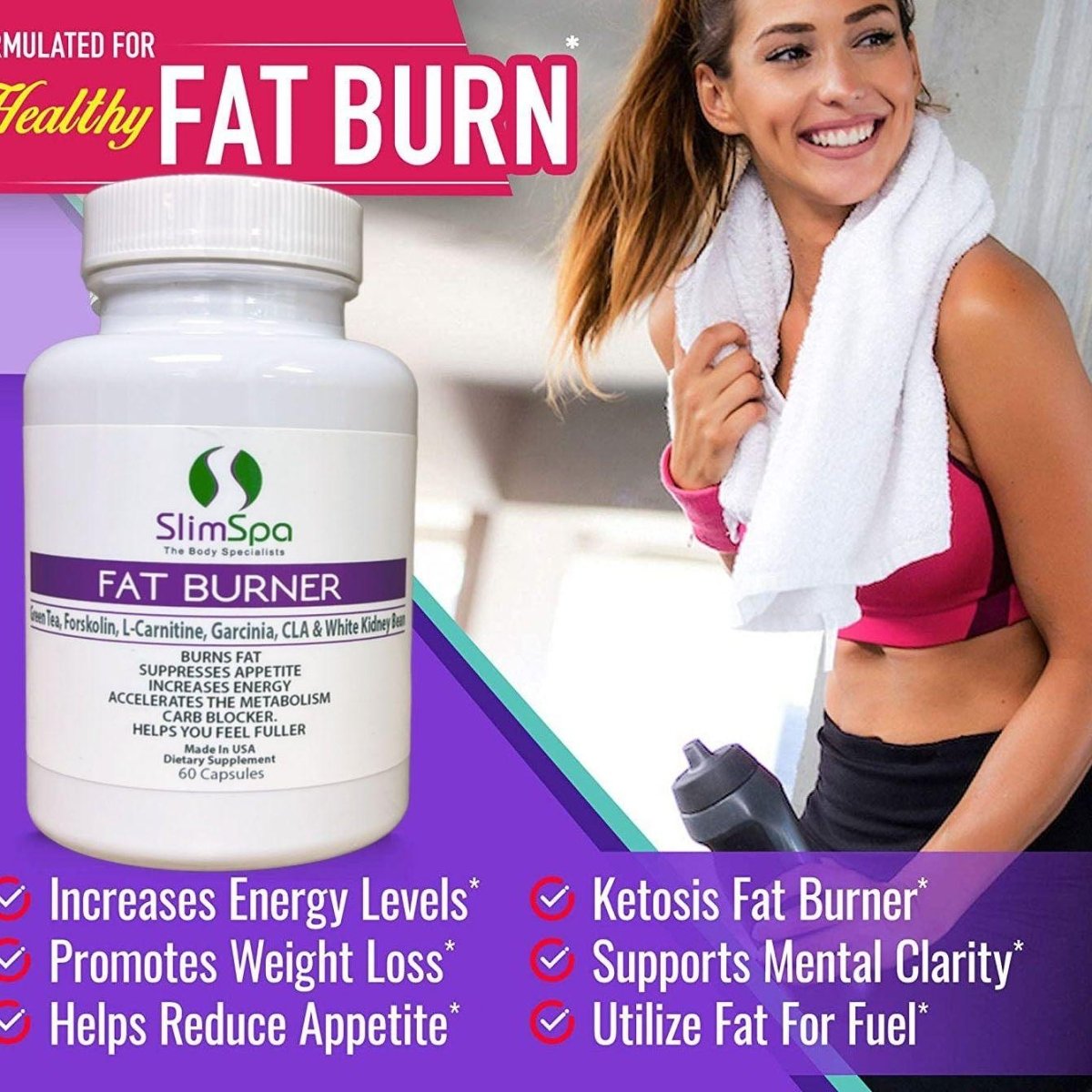 Fat Burner Maximum Strength 60 Caps ingredients — professional fat burning supplement for wellness spa retail | SlimSpa