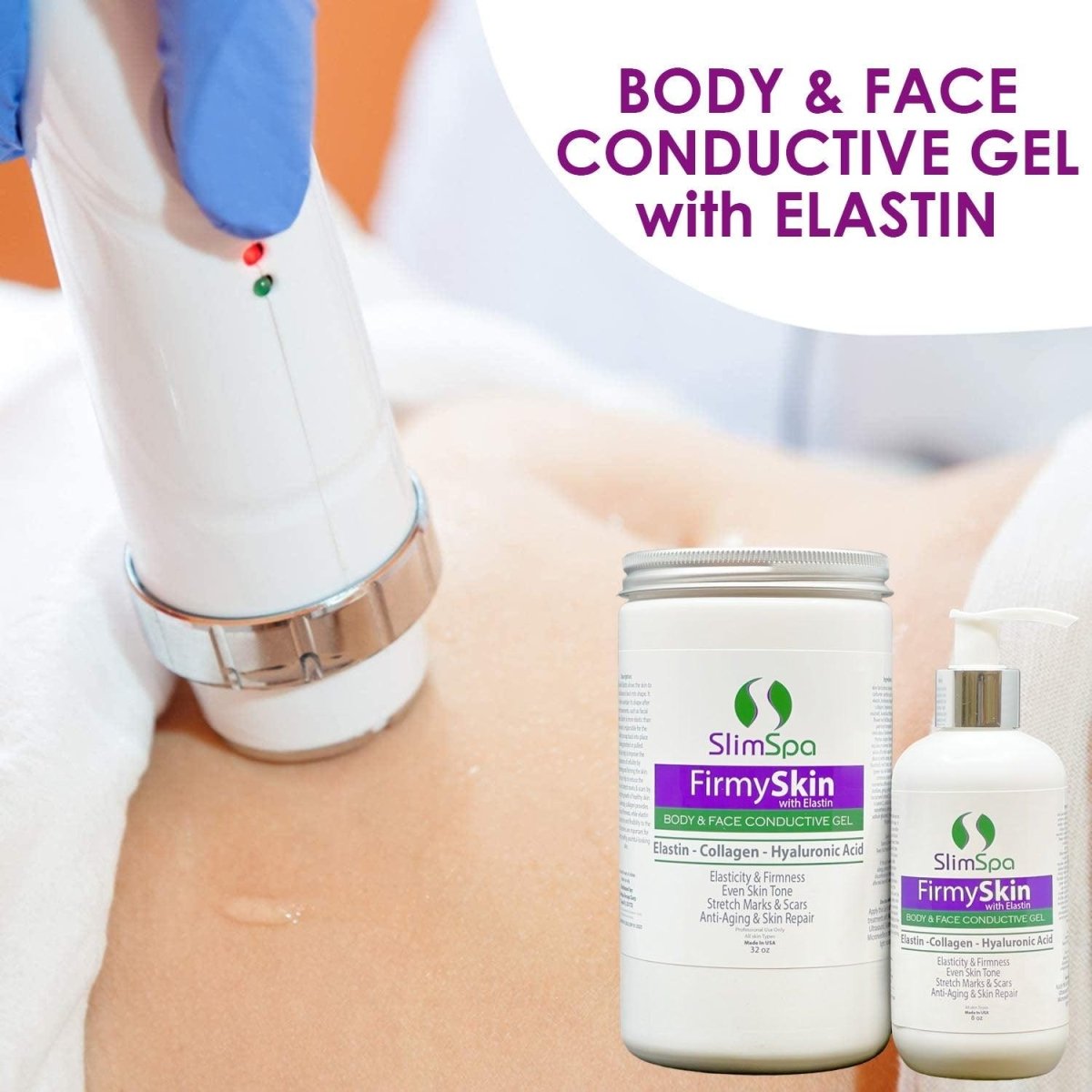 Firm and Lift Combo Gel in spa use — skin tightening and muscle lift treatment duo for body contouring | SlimSpa