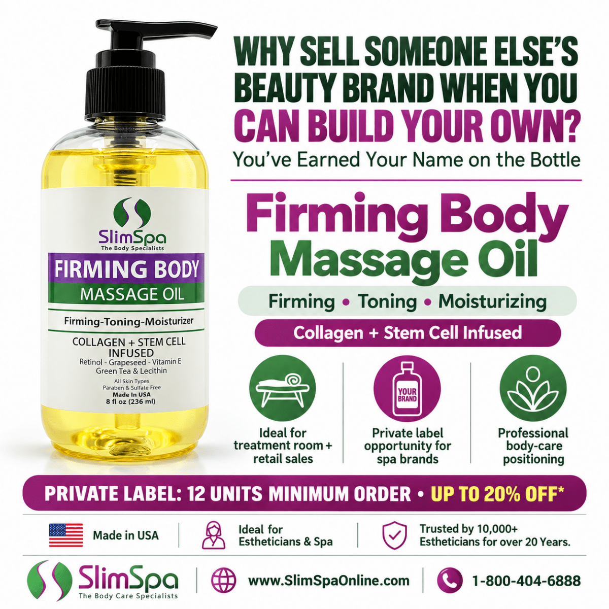 Firming Body Oil 8oz – Professional Collagen, Stem Cell & Retinol Skin Firming Treatment Oil - SlimSpaOnline