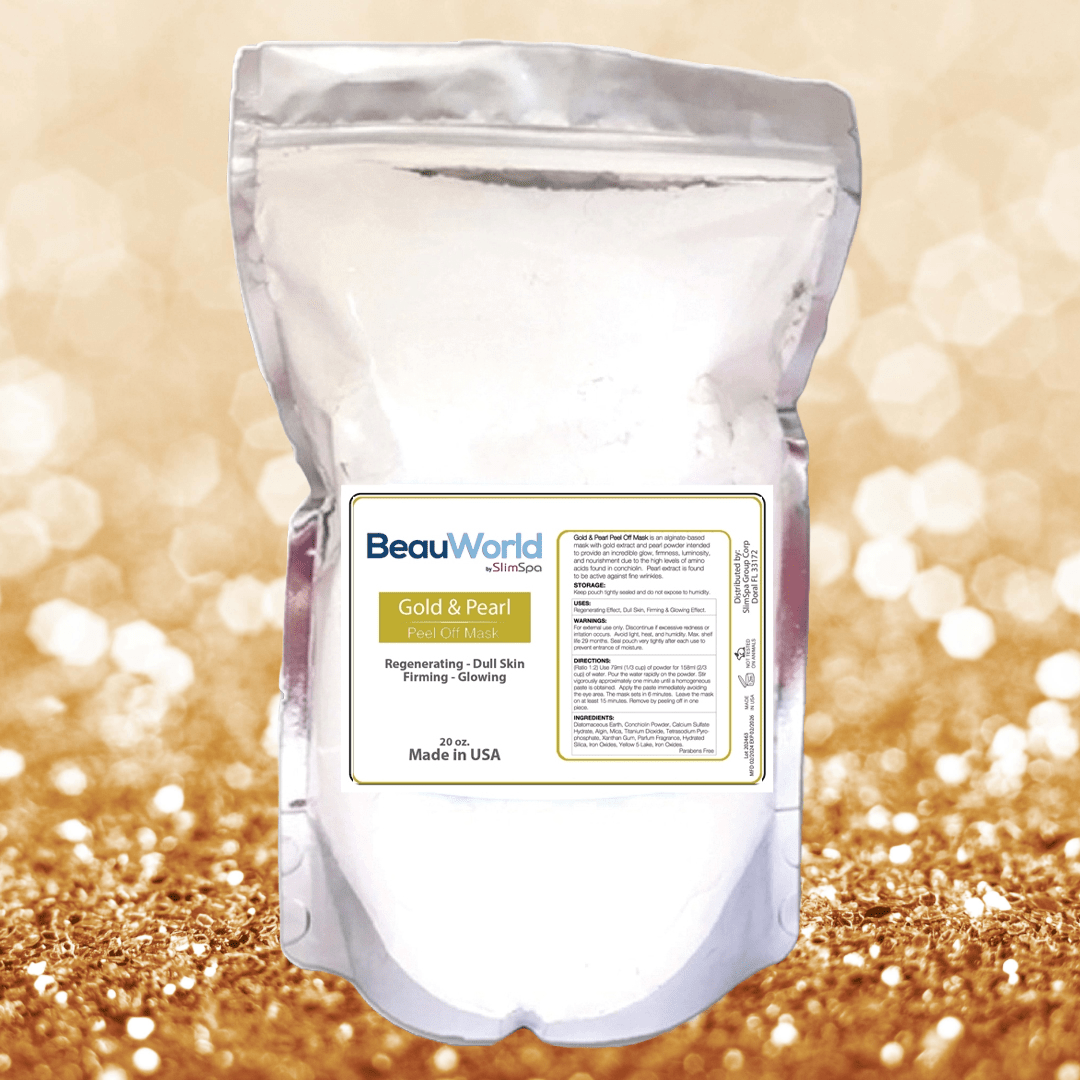 Gold & Pearl Peel-Off Mask applied to face — luxury golden facial treatment | SlimSpa