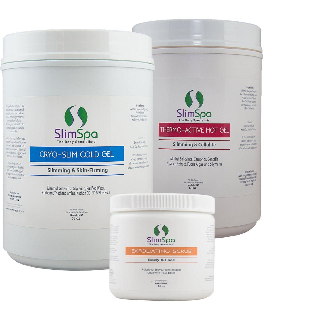 Hot & Cold Gel Kit 2x64oz contents — Thermo-Active Hot Gel & Cryo-Slim Cold Gel, professional wholesale spa