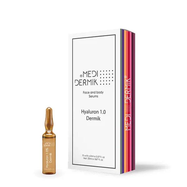 Hyaluronic Acid 1% DERMIK ampoule box — pharmaceutical-grade formula crafted in Europe | SlimSpa