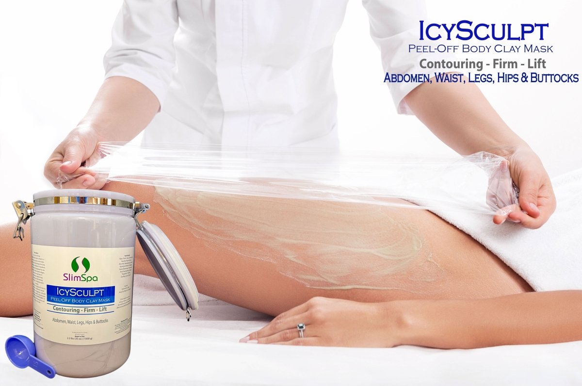 IcySculpt Peel-Off Body Glacier Clay Mask application — body sculpting treatment protocol, wholesale spa USA