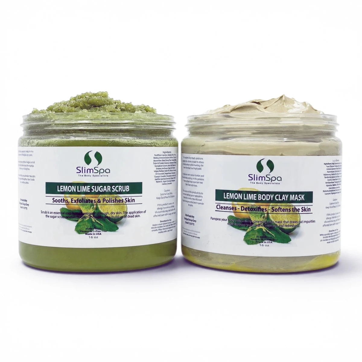 Lemon Lime Body Combo 16oz — professional detox & exfoliation spa duo, scrub + clay mask | SlimSpa