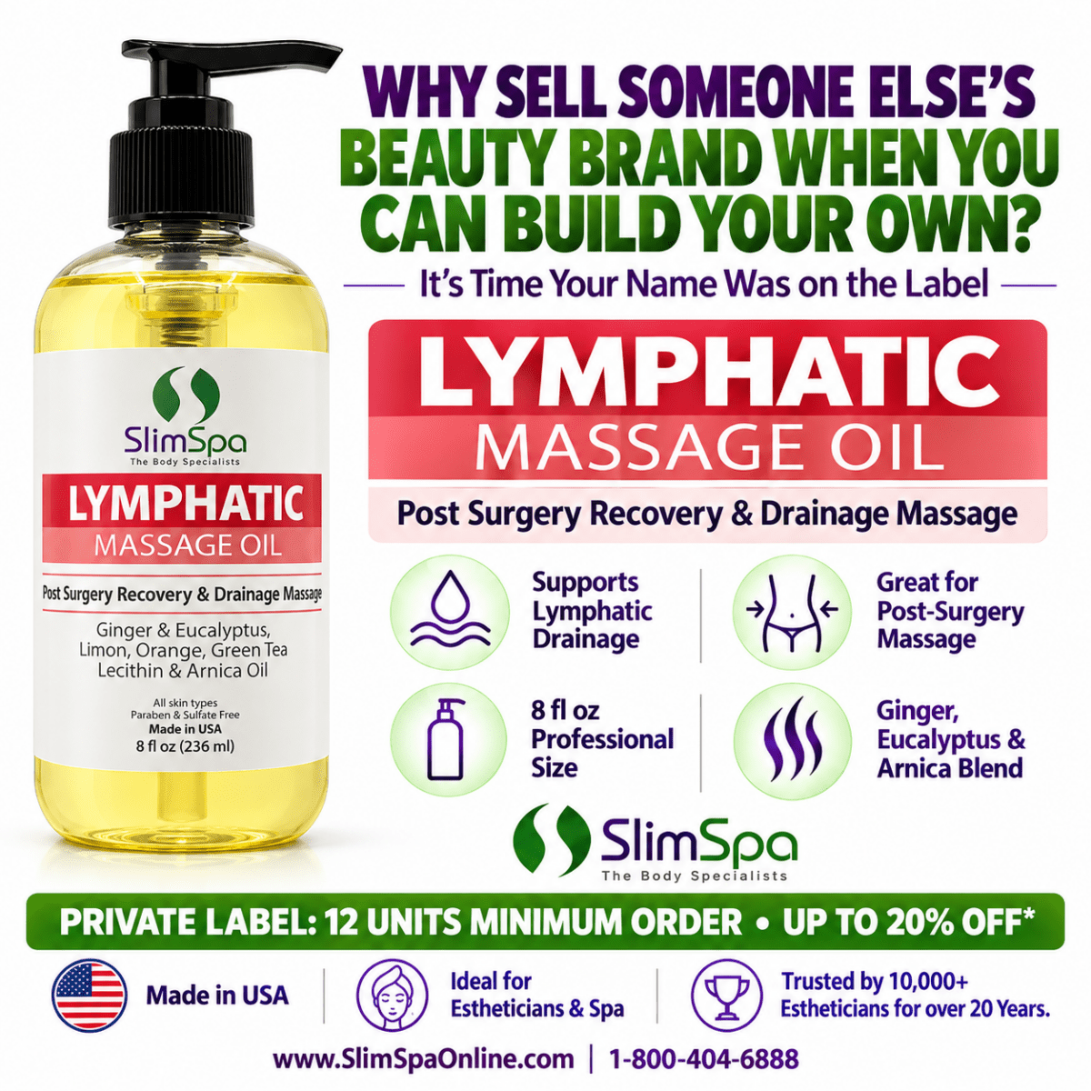 Lymphatic Drain Massage Oil 8oz – Professional Lymphatic Drainage & Post-Op Recovery Oil - SlimSpaOnline