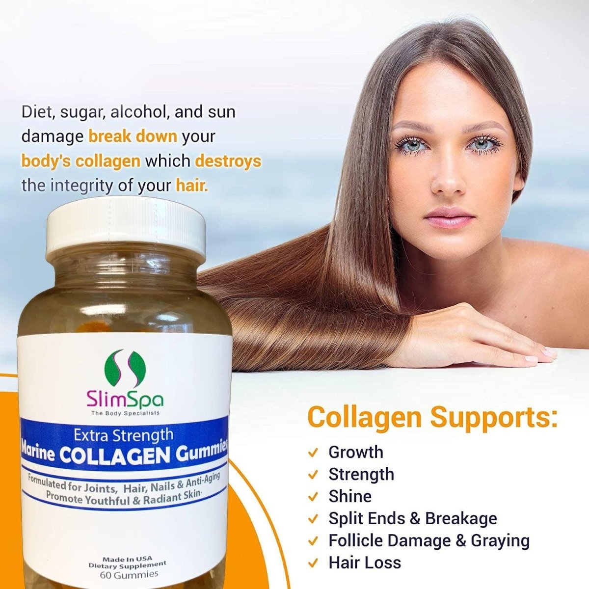 Marine Collagen Gummies 30-day supply — professional anti-aging skin, hair & nail supplement USA
