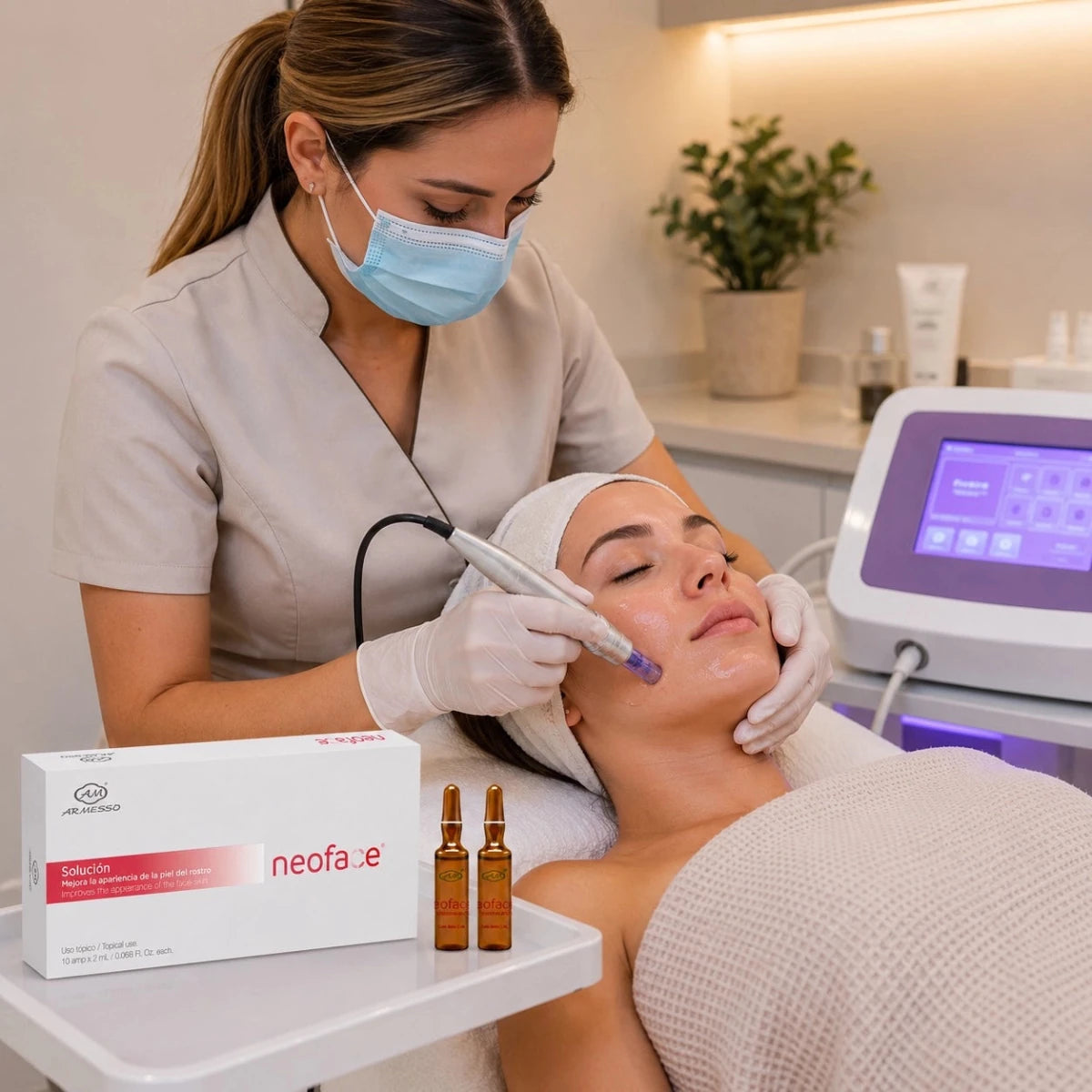 NeoFace 2ml ampoule closeup — collagen bio-stimulator for professional facials | SlimSpa