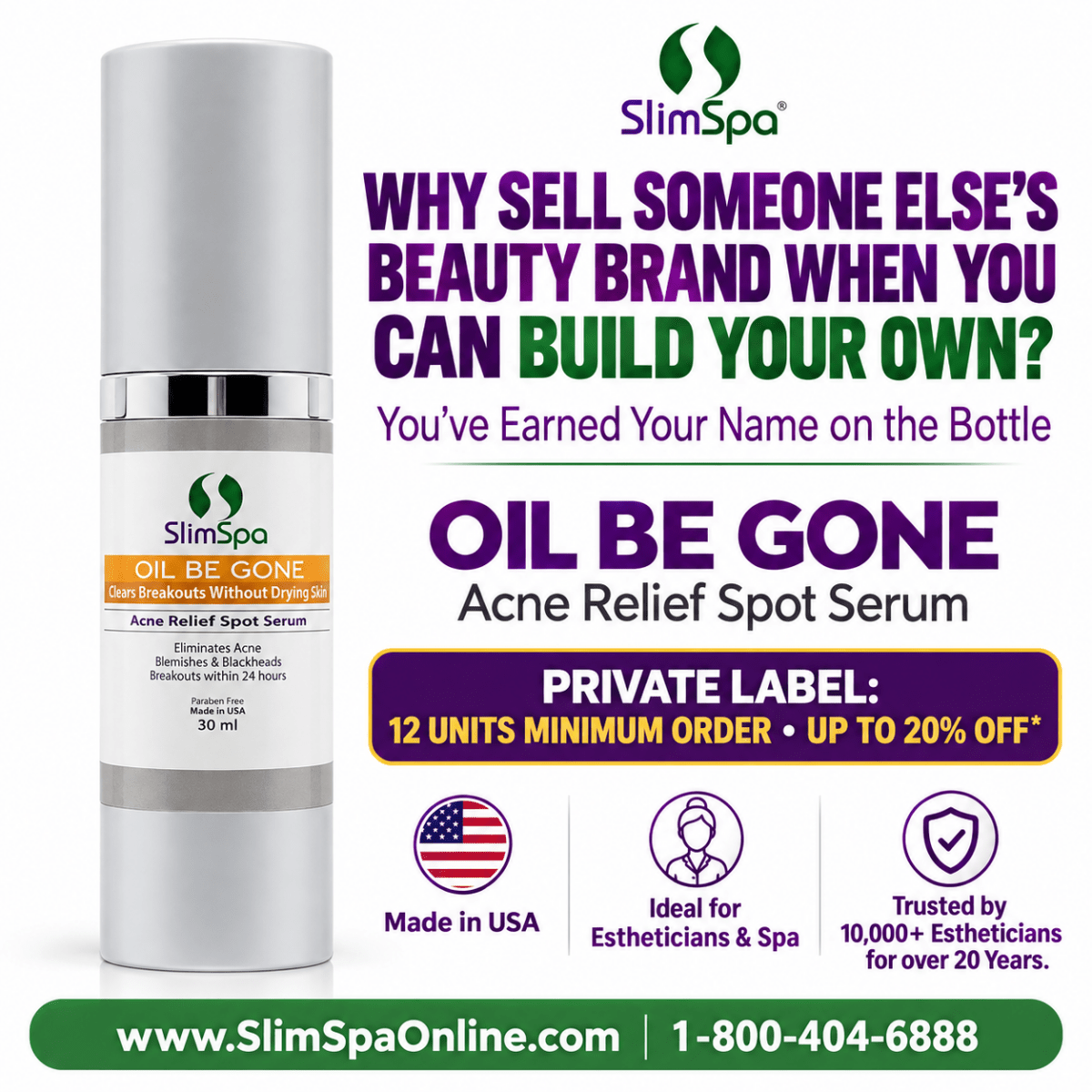 Oil Be Gone Botanical Serum 30ml – Professional Acne Relief & Breakout Spot Treatment - SlimSpaOnline