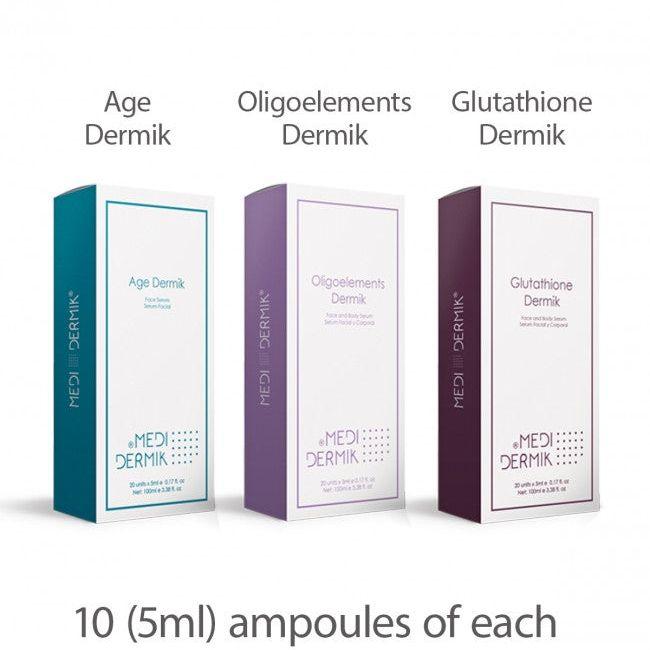 Photo Aging Tri Pak box — Age Dermik, Glutathione, Oligoelements 3-product system | SlimSpa