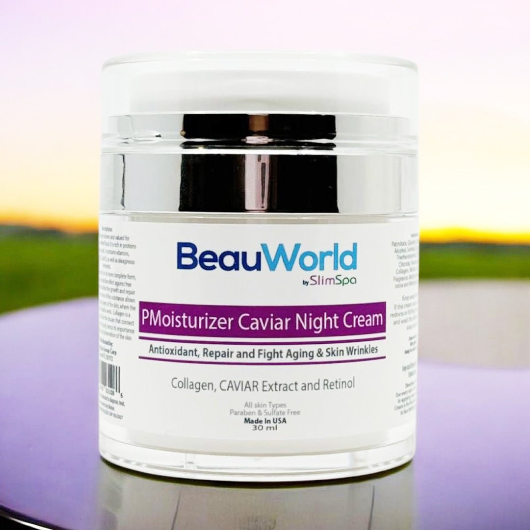 Caviar Night Cream jar — Caviar Extract, Marine Collagen & Retinol formula, professional wholesale spa retail