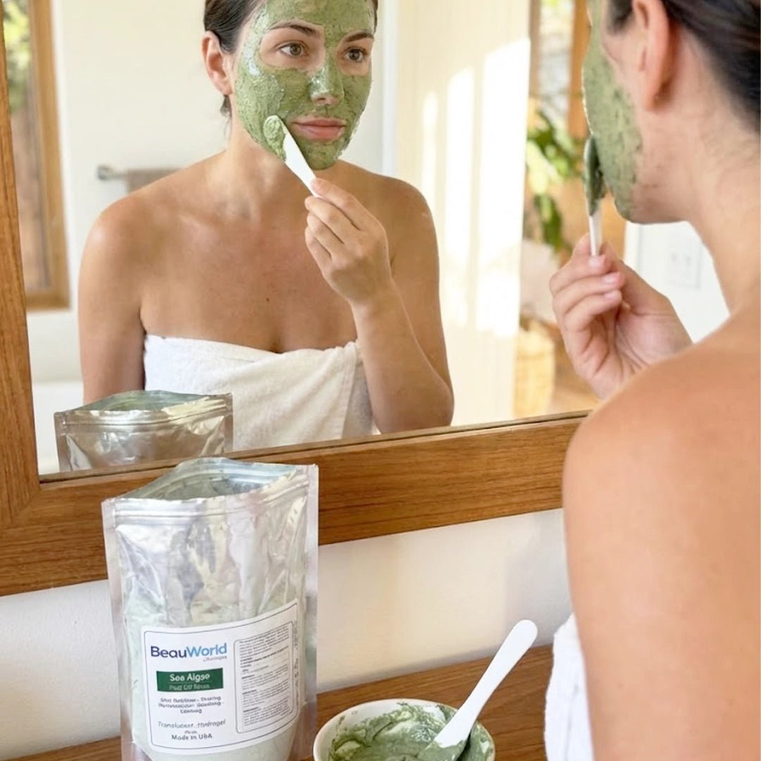 Sea Algae HydroJelly Mask applied to face — translucent cooling marine treatment | SlimSpa