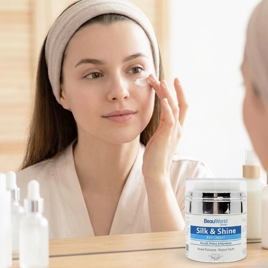 Silk & Shine Eye Cream application — private label under-eye treatment for spas | SlimSpa