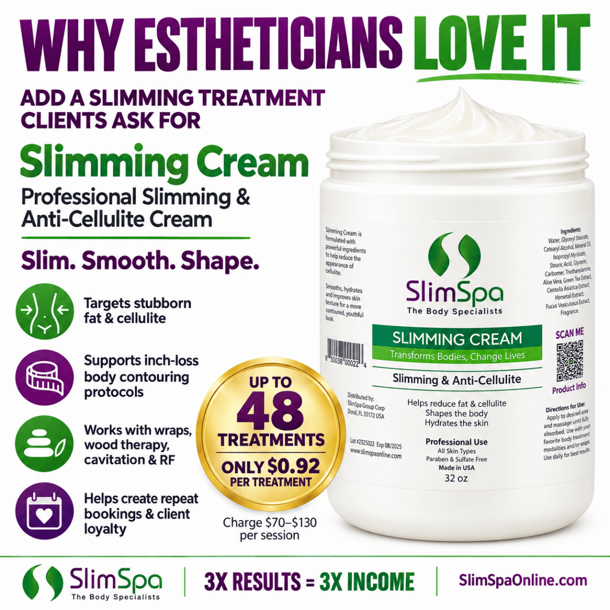 Slimming & Anti-Cellulite Cream - Professional Body Contouring (32 oz) - SlimSpaOnline