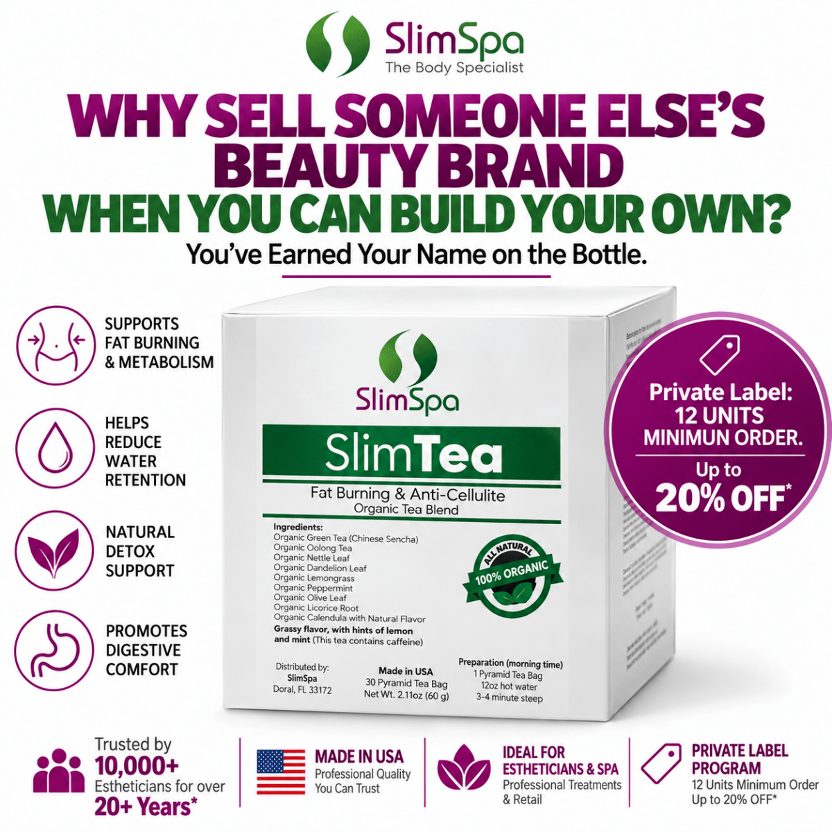 SlimTEA Organic Slimming & Anti-Cellulite Tea Blend – Metabolism Boost Spa Retail (30 Bags) - SlimSpaOnline