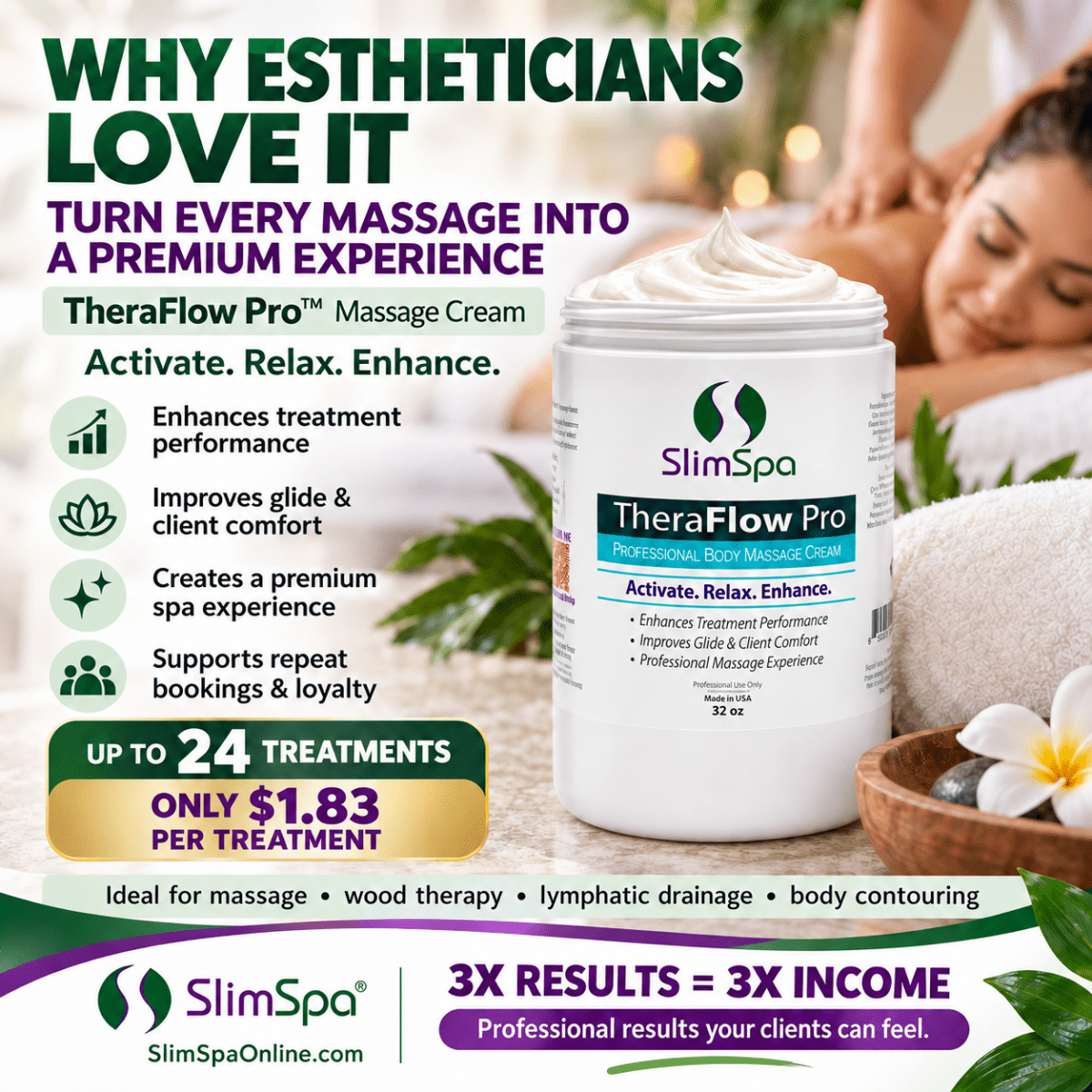 TheraFlow Pro™ Professional Massage Cream 32 oz. | Body Contouring & Spa Treatments - SlimSpaOnline