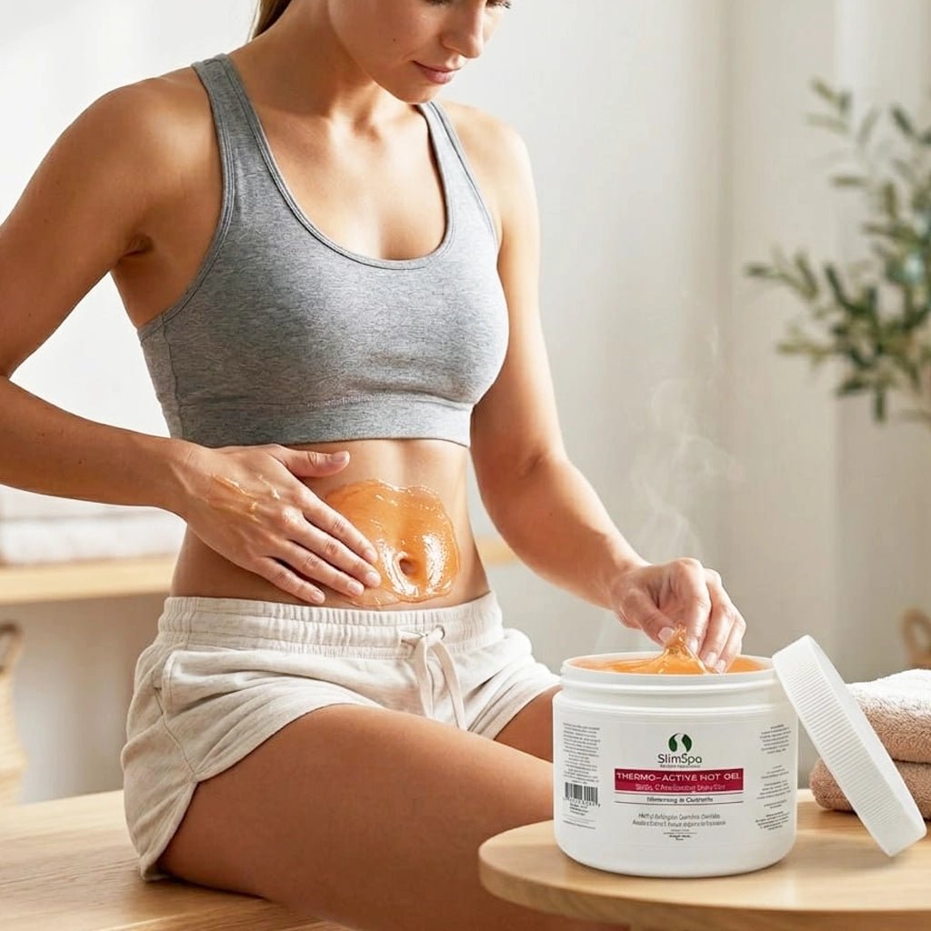 Thermo-Active Hot Gel 8oz label detail — professional thermogenic body contouring formula for esthetician treatments | SlimSpa